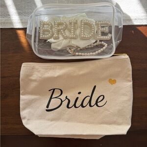 Bride Accessory Set with Clear and Cream Pouches